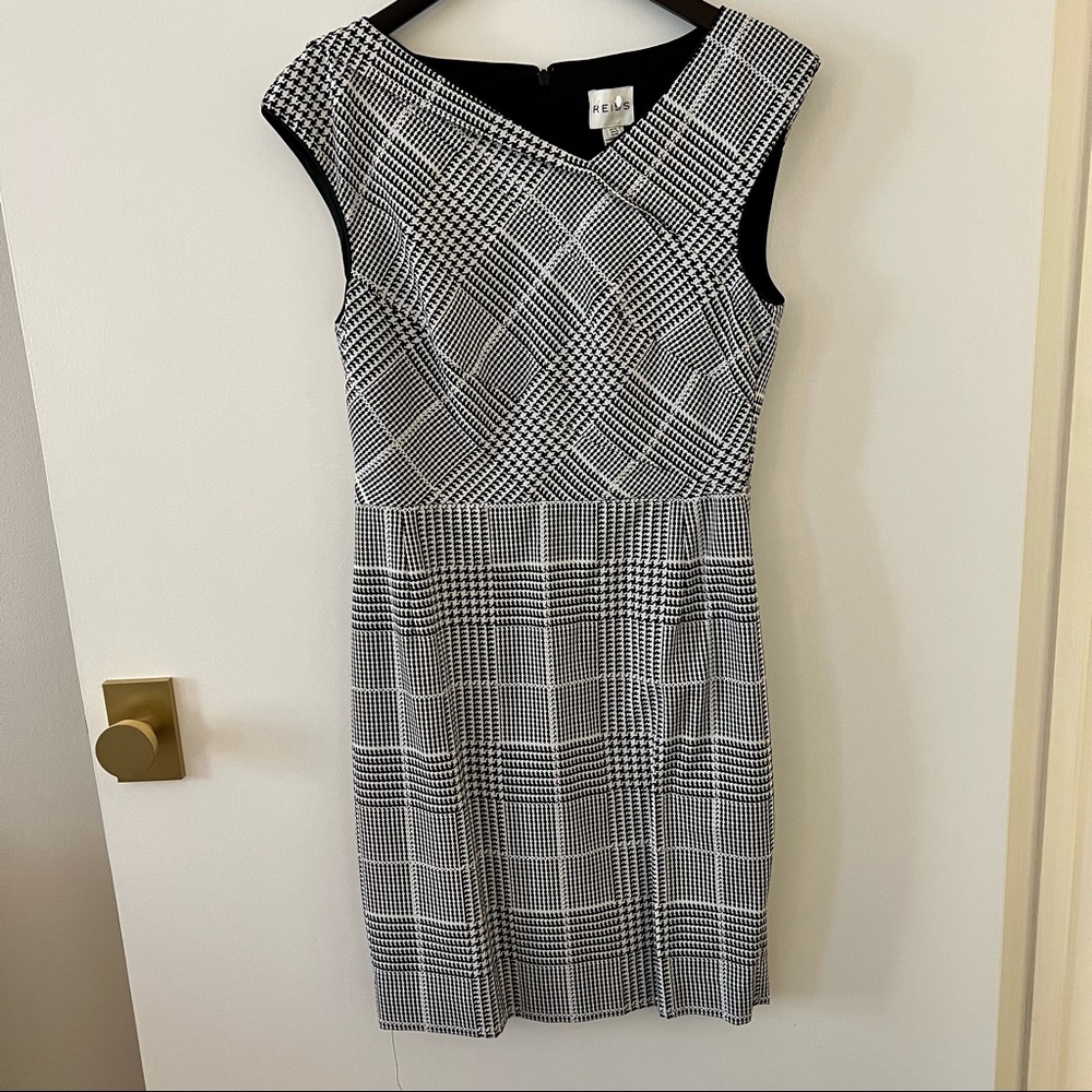 Reiss Rouge Black White Houndstooth Plaid Shift Mini Dress Size 8